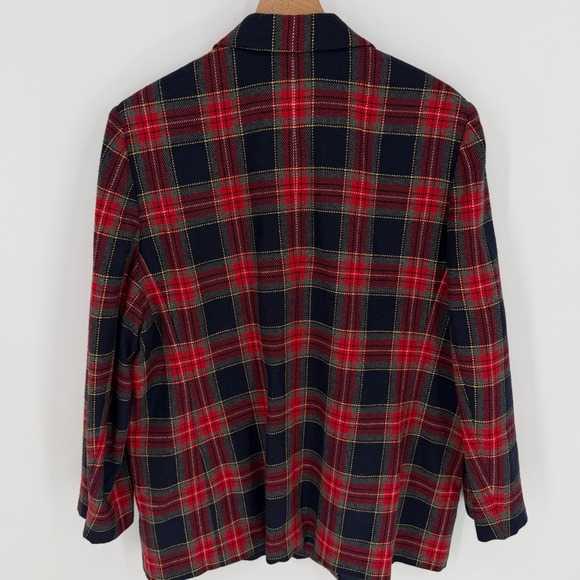 VTG 90s Tartan Plaid Blazer Womens 20W Red Navy Academia Preppy Jacket 
Wool - Picture 6 of 10